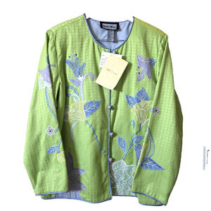 NWT Indigo Moon Jacket‎ Womens XL Floral Embroidered Green Art-to-Wear Buttons